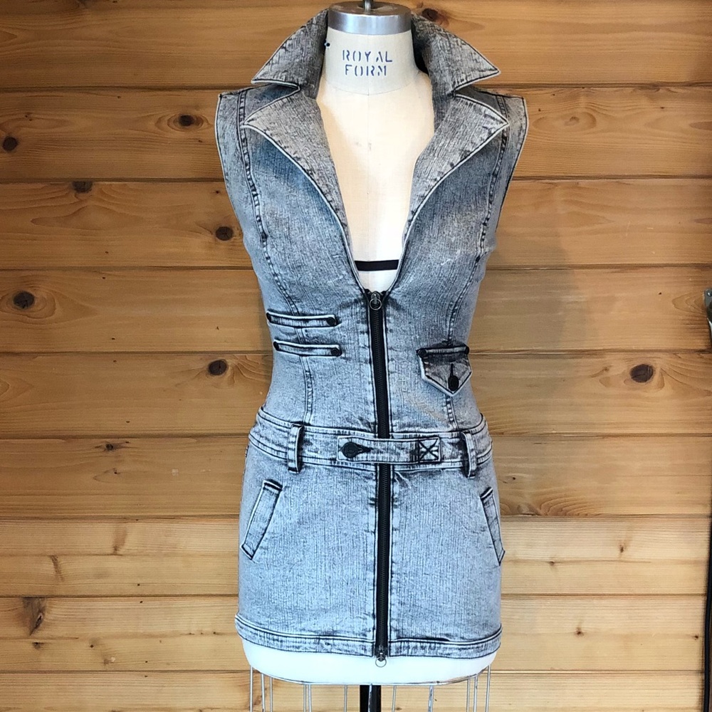 BEBE Denim Zip Front Dress